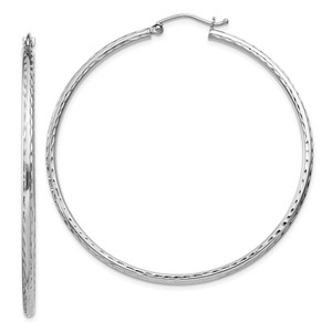 Sterling Silver Rhodium-plated 2mm Diamond Cut Hoop Earrings - QE-069129E3-3012