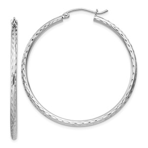 Sterling Silver Rhodium-plated 2mm Diamond Cut Hoop Earrings - QE-6A8F8E1C-9391