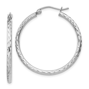 Sterling Silver Rhodium-plated 2mm Diamond Cut Hoop Earrings - QE-AC38AF99-8863