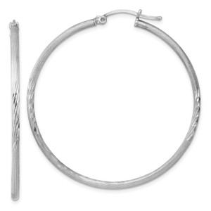 Sterling Silver Rhodium-plated 2mm Polished/Satin Diamond-cut Hoop Earrings - QE-8752D6A2-9756