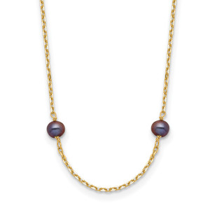 14k 5-6mm Black Near-Round Freshwater Cultured Pearl 9-Station 18 inch Necklace