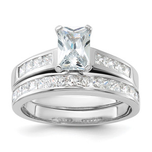 Sterling Silver Rhodium-plated 2-Piece CZ Size 6 Wedding Set Ring - QR-1202A18D-6398