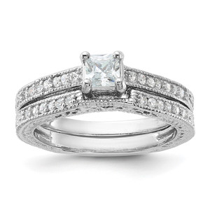 Sterling Silver Rhodium-plated 2-Piece CZ Wedding Set Ring - QR-17286703-5934