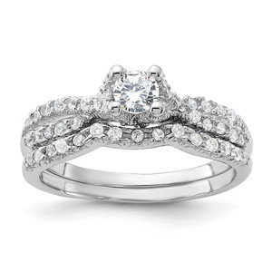 Sterling Silver Rhodium-plated 2-Piece CZ Wedding Set Ring - QR-2D7AA6AB-6547