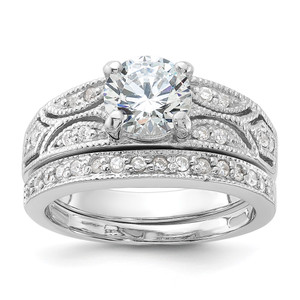 Sterling Silver Rhodium-plated 2-Piece CZ Wedding Set Ring - QR-D6CA5984-6887