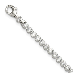 Sterling Silver Rhodium-plated 3 mm Round CZ 7.5in Tennis Bracelet
