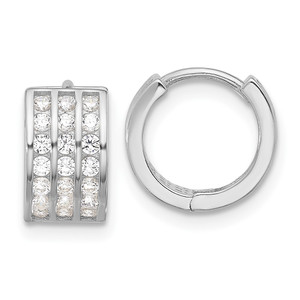 Sterling Silver Rhodium-plated 3 Row CZ Hinged Hoop Earrings - QE-22AB70D5-7929