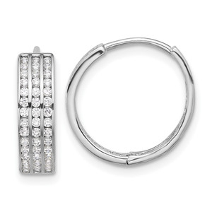 Sterling Silver Rhodium-plated 3 Row CZ Hinged Hoop Earrings - QE-9D37518B-1662