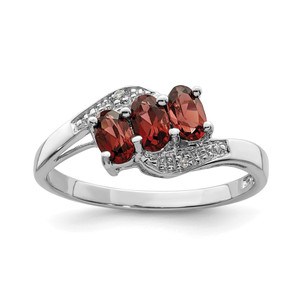 Sterling Silver Rhodium-plated 3 Stone Garnet & Diamond Ring - QD-2DB775A4-5037