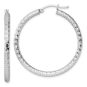 Sterling Silver Rhodium-plated 3.00mm Diamond-cut Hoop Earrings - QE-003E320D-1383
