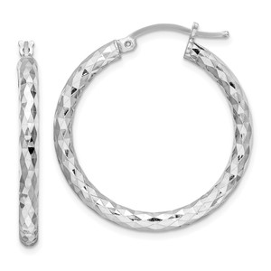 Sterling Silver Rhodium-plated 3.00mm Diamond-cut Hoop Earrings - QE-23D1A360-2663