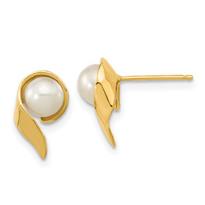 14k 5-6mm White Button Freshwater Cultured Pearl Post Earrings - XF-3263CE4E-1004