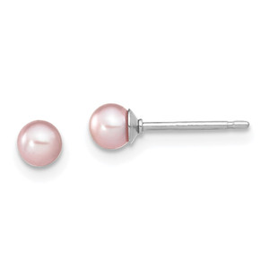 Sterling Silver Rhodium-plated 3-4mm Purple Round Freshwater Cultured Pearl Post Earring