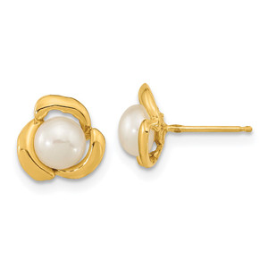 14k 5-6mm White Button Freshwater Cultured Pearl Post Earrings - XF-F83B47F1-1746