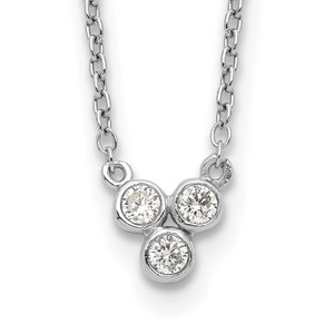 Sterling Silver Rhodium-plated 3-CZ w/ 2in ext Necklace