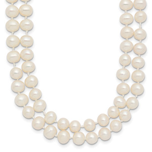 14k 5-6mm White Near Round Freshwater Cultured Pearl Double Strand 18 inch Necklace