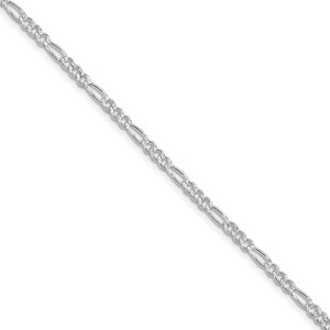 Sterling Silver Rhodium-plated 3mm Pav‚ Flat Figaro Chain - QF-E79E17F2-7815