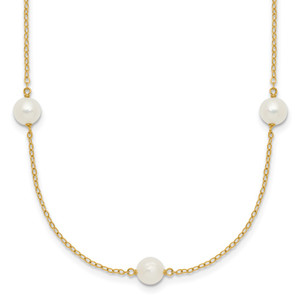 14k 5-6mm White Near-Round Freshwater Cultured Pearl 7-Station 16 inch Necklace