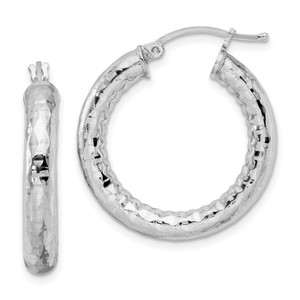 Sterling Silver Rhodium-plated 4.00mm Diamond-cut Hoop Earrings - QE-802FBCF7-6532