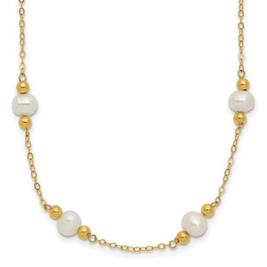 14k 5-6mm White Near-Round Freshwater Cultured Pearl Beaded 12-Station 18 inch Necklace