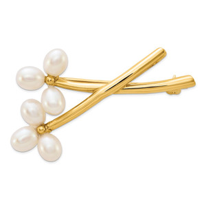 14k 5-6mm White Rice Freshwater Cultured Pearl 2 Flower Pin