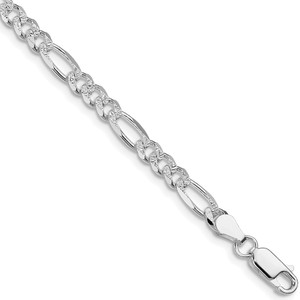 Sterling Silver Rhodium-plated 4.3mm Pav‚ Flat Figaro Chain - QF-4A81710A-2662