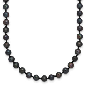 Sterling Silver Rhodium-plated 4-5mm Black Near-Round Freshwater Cultured Pearl 18 inch Necklace
