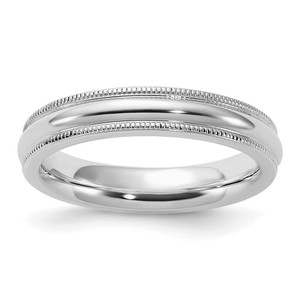 Sterling Silver Rhodium-plated 4mm Comfort Fit Milgrain Size 8 Band