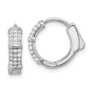 Sterling Silver Rhodium-plated 4mm CZ Hinged Huggie Hoop Earrings