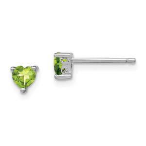 Sterling Silver Rhodium-plated 4mm Heart Peridot Post Earrings