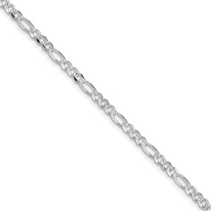 Sterling Silver Rhodium-plated 4mm Pav‚ Flat Figaro Chain - QF-D5C040A8-8110