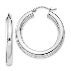 Sterling Silver Rhodium-plated 4mm Round Hoop Earrings - QE-34F1FE77-5882