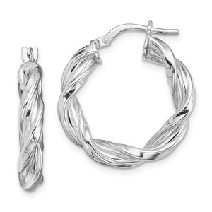 Sterling Silver Rhodium-plated 4mm Twisted Hoop Earrings - QE-DE4F19E0-5558