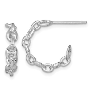 Sterling Silver Rhodium-plated 4mm x 16mm Puffed Anchor/Mariner Link C-Hoop Post Earrings