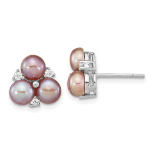 Sterling Silver Rhodium-plated 5-6mm Purple Button Freshwater Cultured Pearl Post Earrings - QE-C313BF61-8654