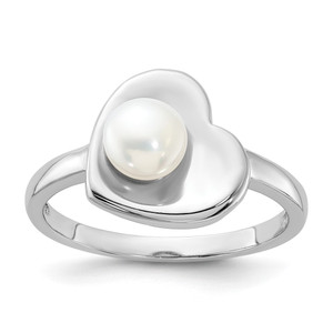 Sterling Silver Rhodium-plated 5-6mm White Freshwater Cultured Pearl Heart Ring - QR-259A5C7A-1735