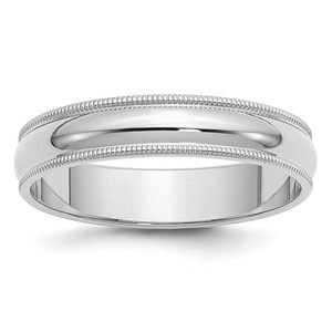 Sterling Silver Rhodium-plated 5mm Half Round Milgrain Size 10 Band