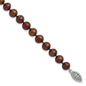 Sterling Silver Rhodium-plated 6-7mm Brown Near-Round Freshwater Cultured Pearl 7.25 inch Bracelet