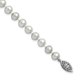 Sterling Silver Rhodium-plated 6-7mm Grey Near-Round Freshwater Cultured Pearl 7.25 inch Bracelet