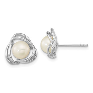 Sterling Silver Rhodium-plated 6-7mm White Button Freshwater Cultured Pearl Knot Post Earrings - QE-240E75B1-6396