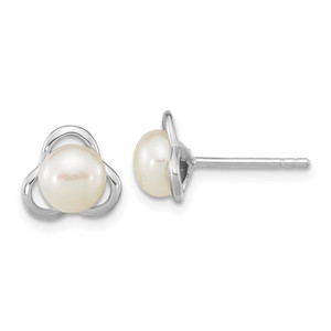 Sterling Silver Rhodium-plated 6-7mm White Button Freshwater Cultured Pearl Post Earrings - QE-199D643C-4035