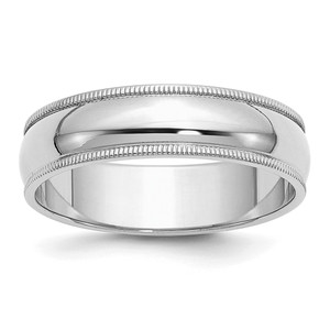 Sterling Silver Rhodium-plated 6mm Half Round Milgrain Size 9 Band