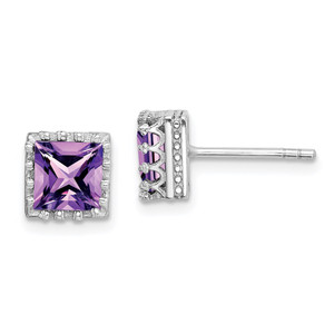 Sterling Silver Rhodium-plated 6mm Polished Amethyst Post Earrings - QE-F8BC3E7B-2186