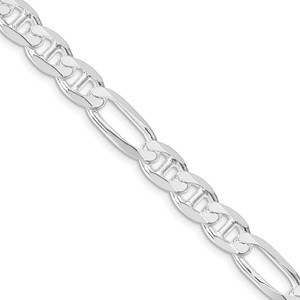 Sterling Silver Rhodium-plated 7.5mm Figaro Anchor Chain - QA-57C340B8-4323