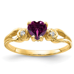 14k 5mm Heart Rhodolite Garnet AA Diamond ring