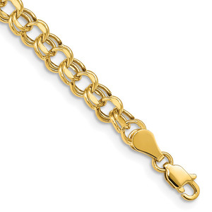 14k 5mm Hollow Double Link 8.25 inch Charm Bracelet