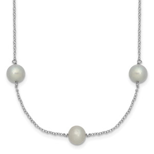 Sterling Silver Rhodium-plated 7-8mm Grey Semi-Round Freshwater Cultured Pearl 9-Station 18 inch Necklace