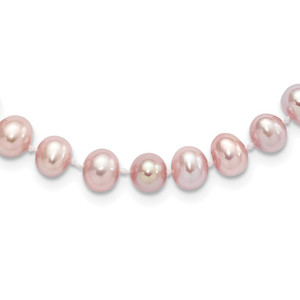 Sterling Silver Rhodium-plated 7-8mm Purple Near-Round Freshwater Cultured Pearl 18 inch Necklace