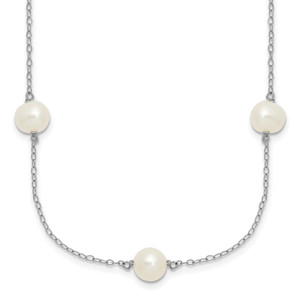 Sterling Silver Rhodium-plated 7-8mm White Near-Round Freshwater Cultured Pearl 7-Station 17 inch with 2 inch Extension Necklace