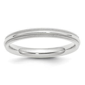 10k White Gold 3mm Milgrain Half Round Comfort Fit Wedding Band Size 4